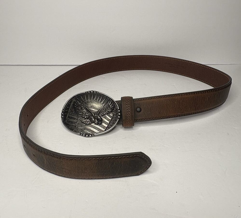 Cody James Men's American Flag Patriotic Eagle Leather Belt Buckle Sz 36